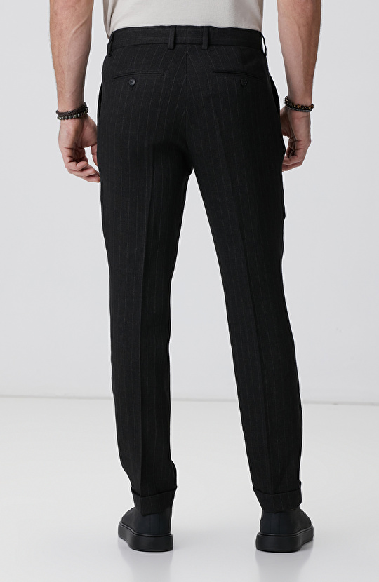 Siyah Keten Karışımlı Jogger Pantolon