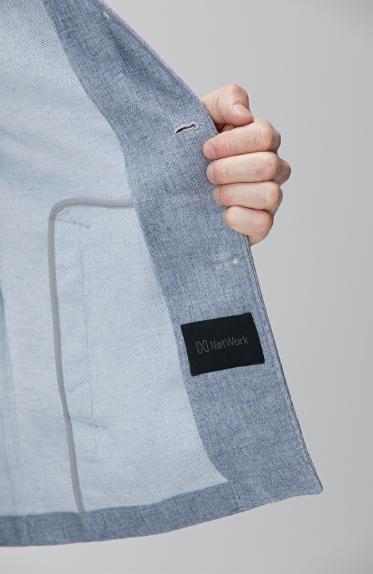 Mavi Keten Karışımlı Ceket