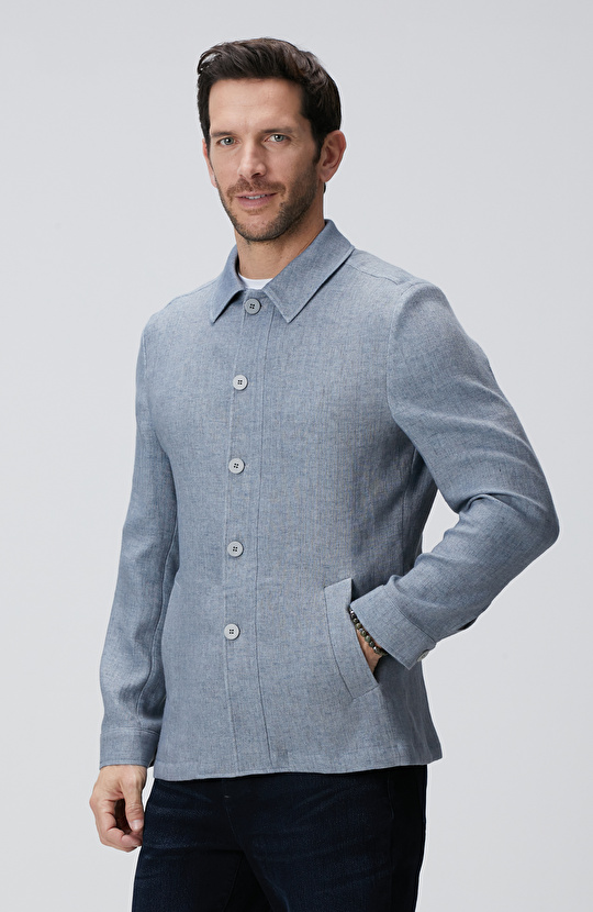 Mavi Keten Karışımlı Ceket