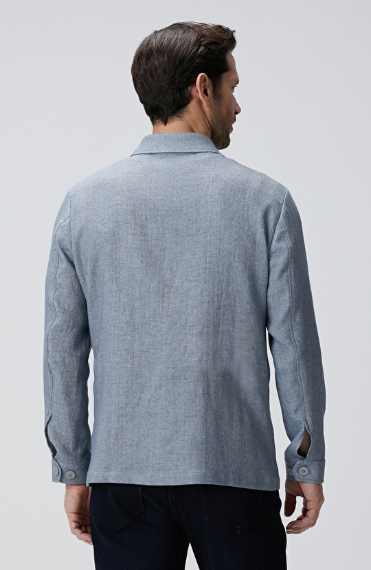 Mavi Keten Karışımlı Ceket