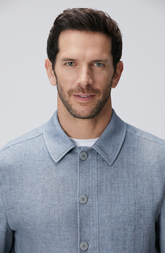 Mavi Keten Karışımlı Ceket