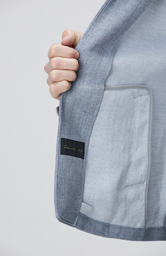 Mavi Keten Karışımlı Ceket