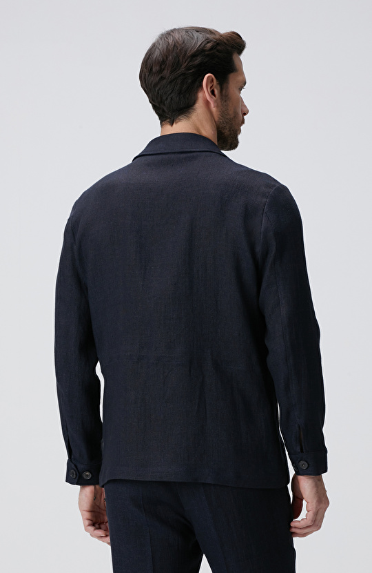 Lacivert Keten Karışımlı Ceket