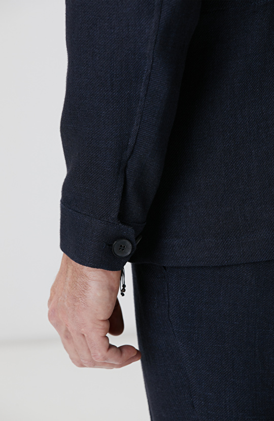 Lacivert Keten Karışımlı Ceket