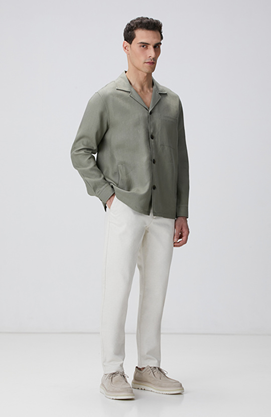 Haki Keten Dış Gömlek