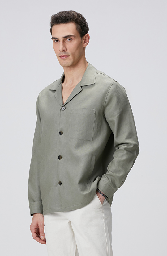 Haki Keten Dış Gömlek