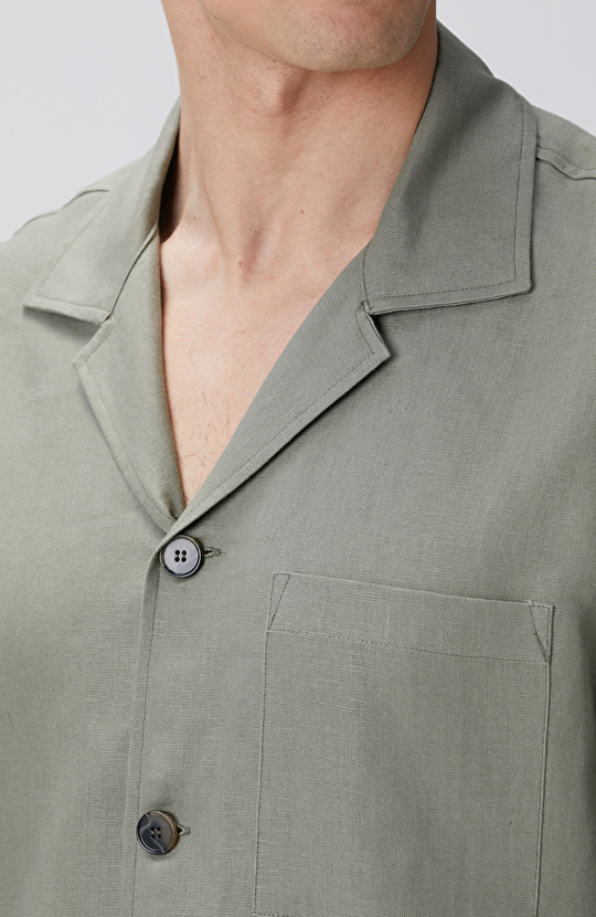 Haki Keten Dış Gömlek