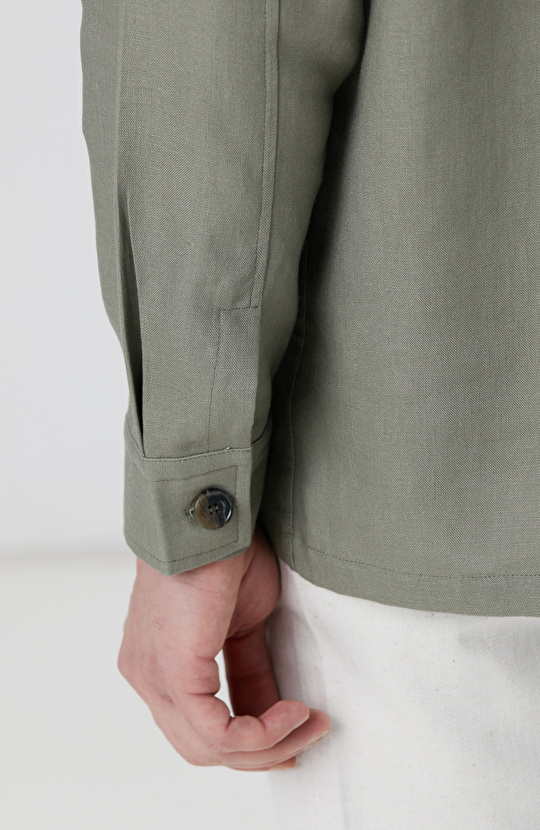 Haki Keten Dış Gömlek