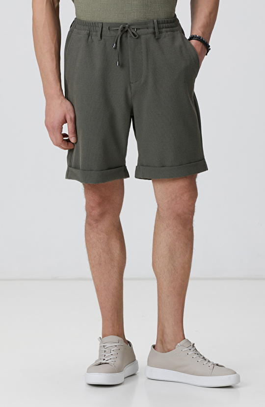 Haki Gofre Desenli Şort