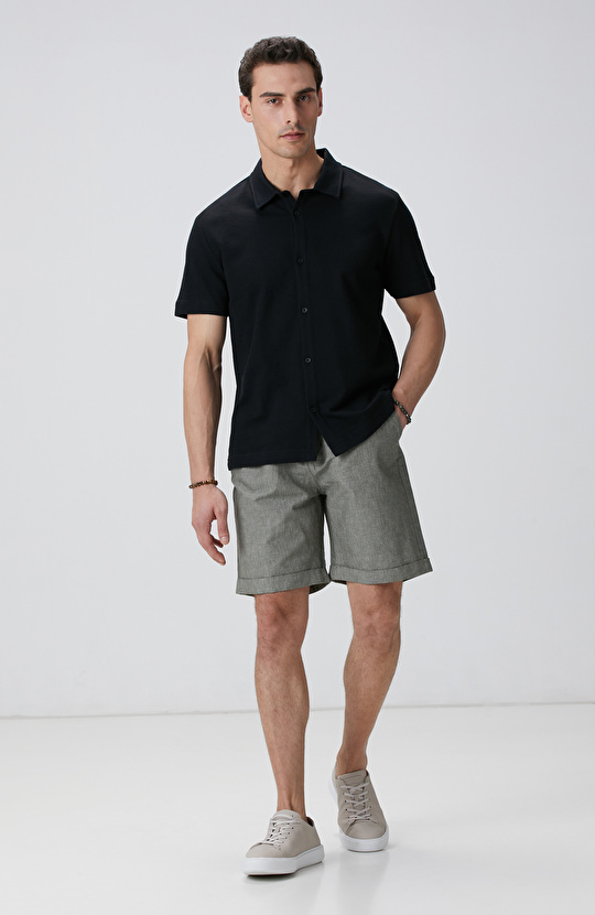 Haki Keten Karışımlı Şort