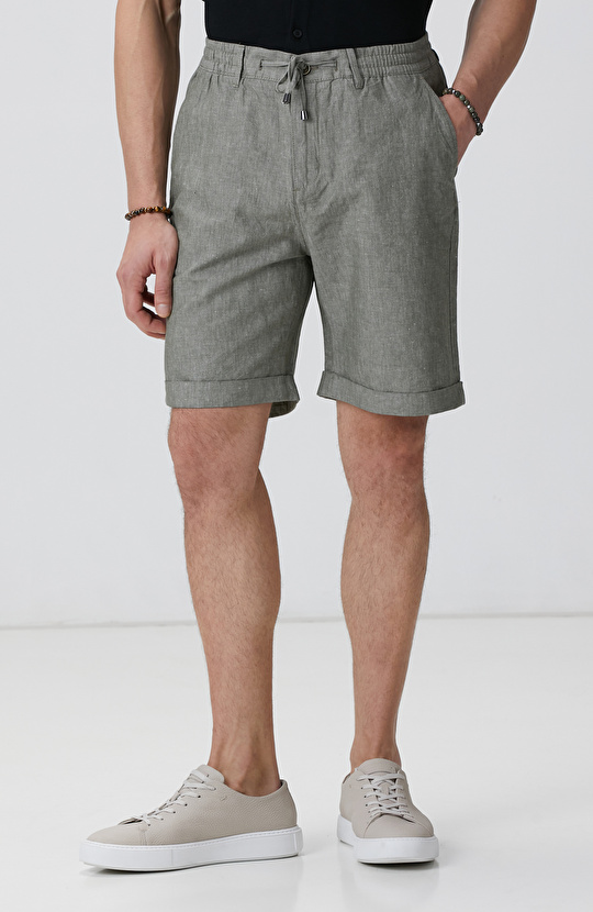 Haki Keten Karışımlı Şort