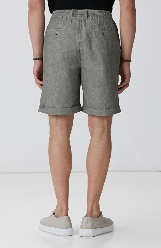 Haki Keten Karışımlı Şort