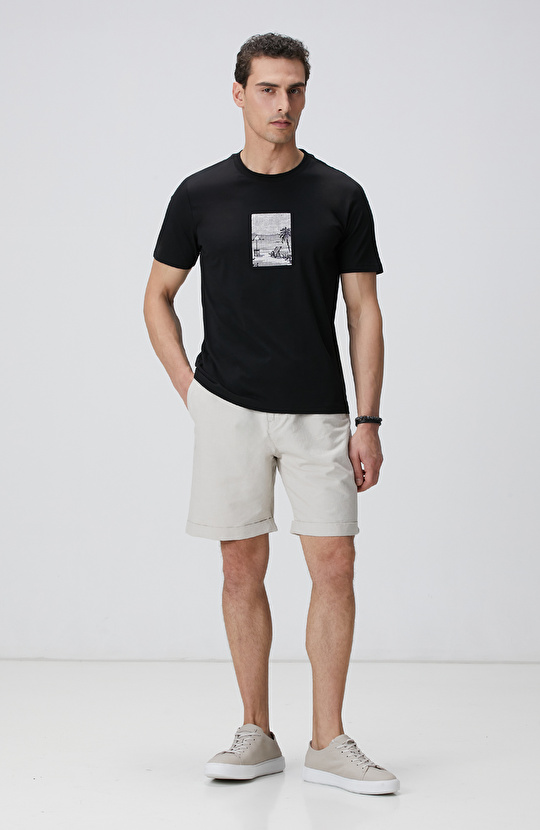 Bej Keten Karışımlı Şort