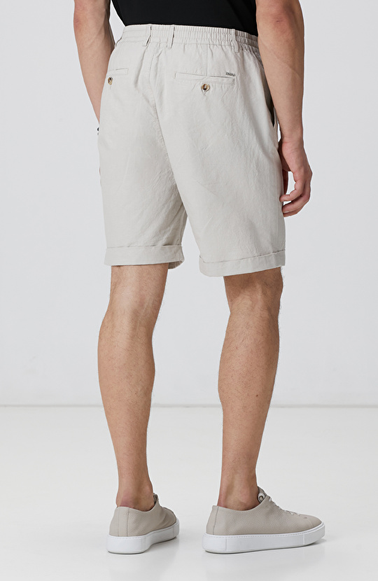 Bej Keten Karışımlı Şort