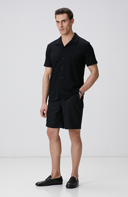 Siyah Keten Chino Şort Siyah Keten Chino Şort