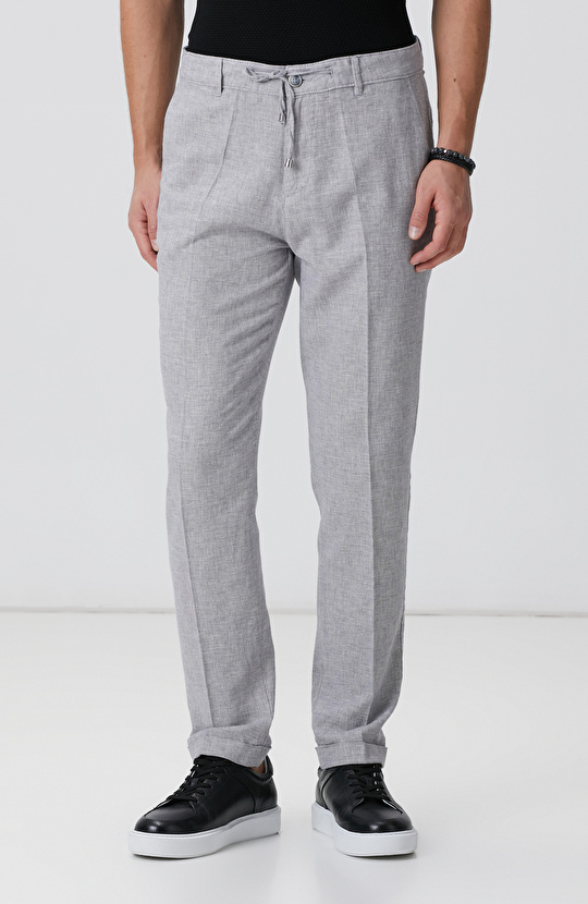 Gri Keten Karışımlı Pantolon