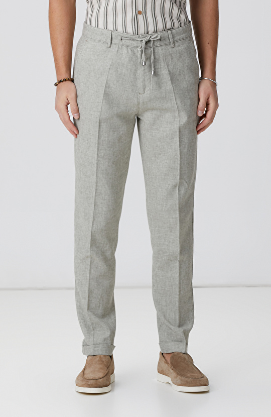 Haki Keten Karışımlı Pantolon