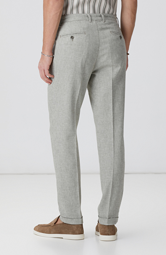 Haki Keten Karışımlı Pantolon