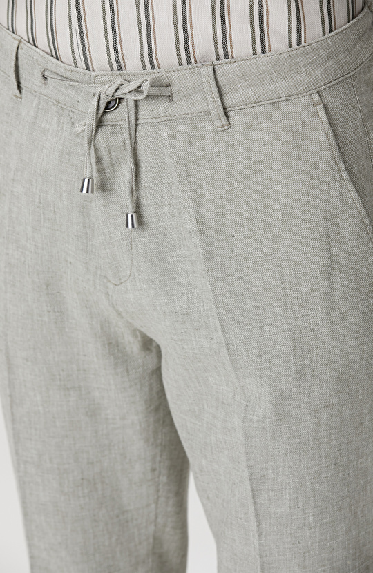 Haki Keten Karışımlı Pantolon