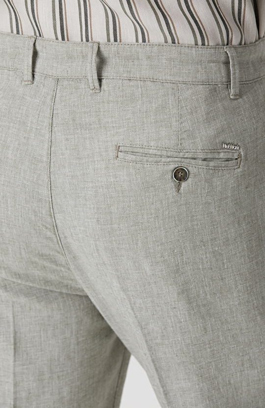 Haki Keten Karışımlı Pantolon