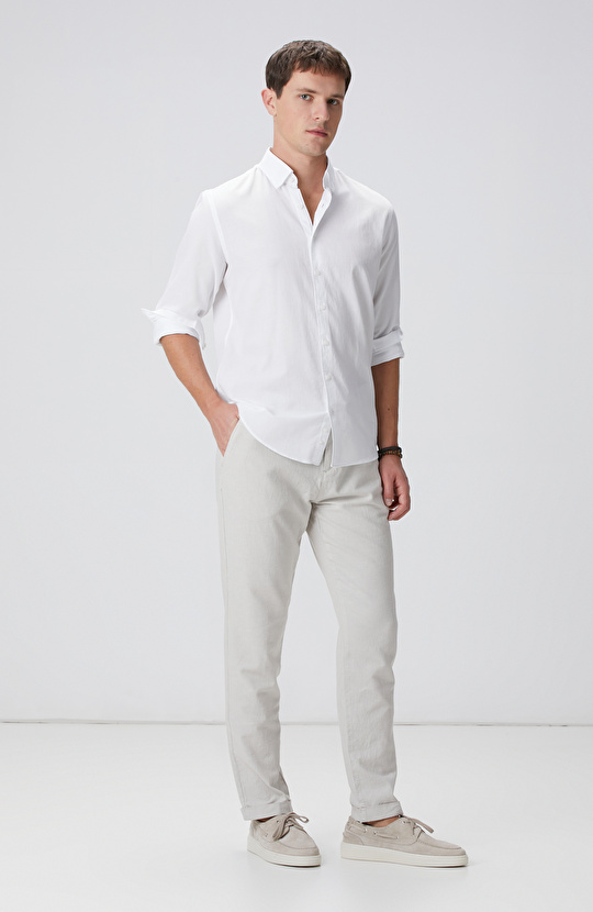 Bej Keten Karışımlı Pantolon