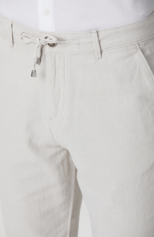 Bej Keten Karışımlı Pantolon