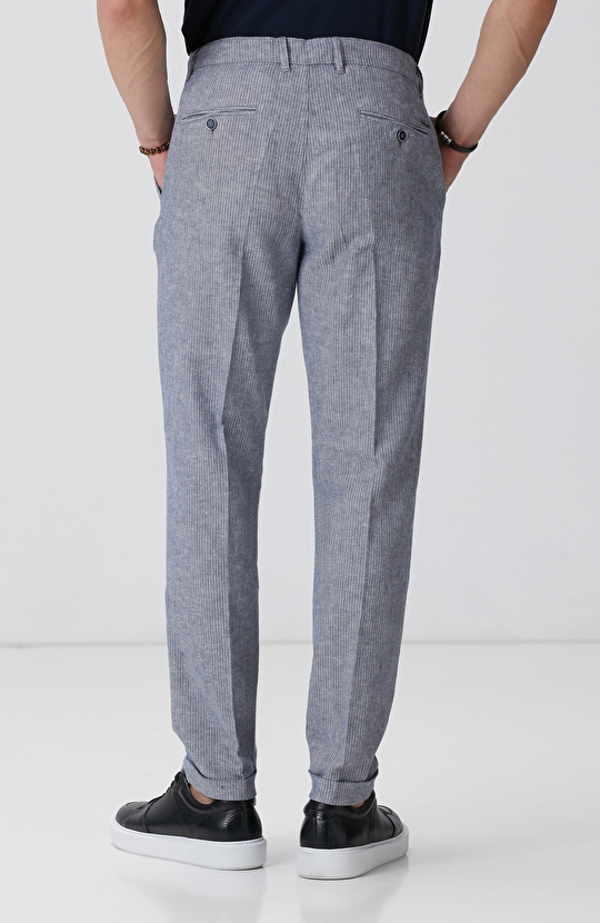 Lacivert Keten Karışımlı Pantolon