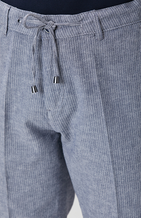 Lacivert Keten Karışımlı Pantolon