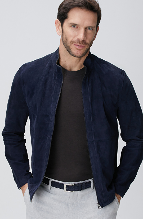 Lacivert Çift Taraflı Deri Mont