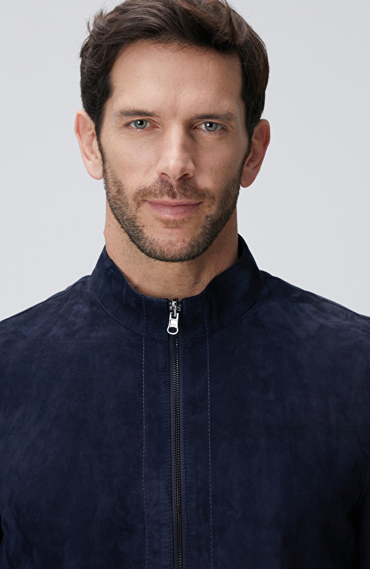 Lacivert Çift Taraflı Deri Mont