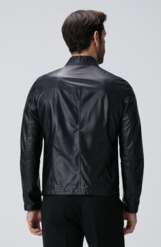 Siyah Çift Taraflı Deri Mont