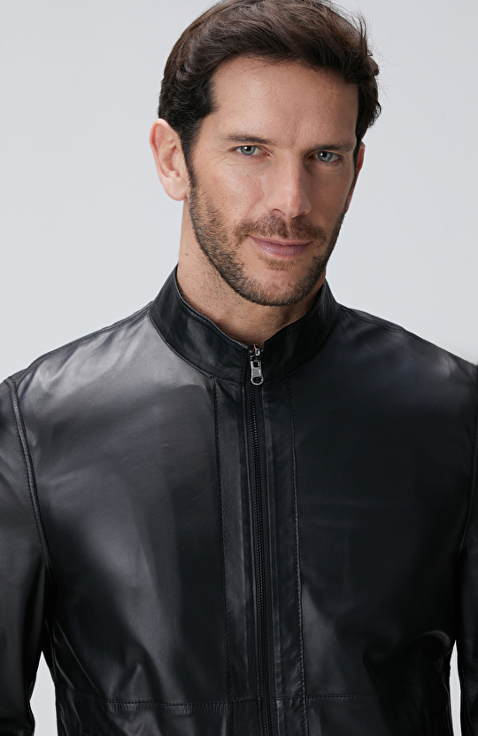 Siyah Çift Taraflı Deri Mont