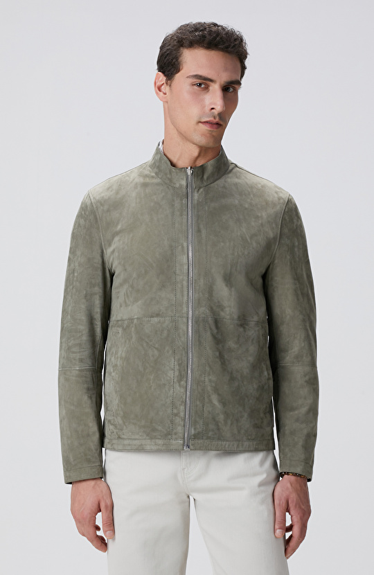 Açık Haki Deri Mont