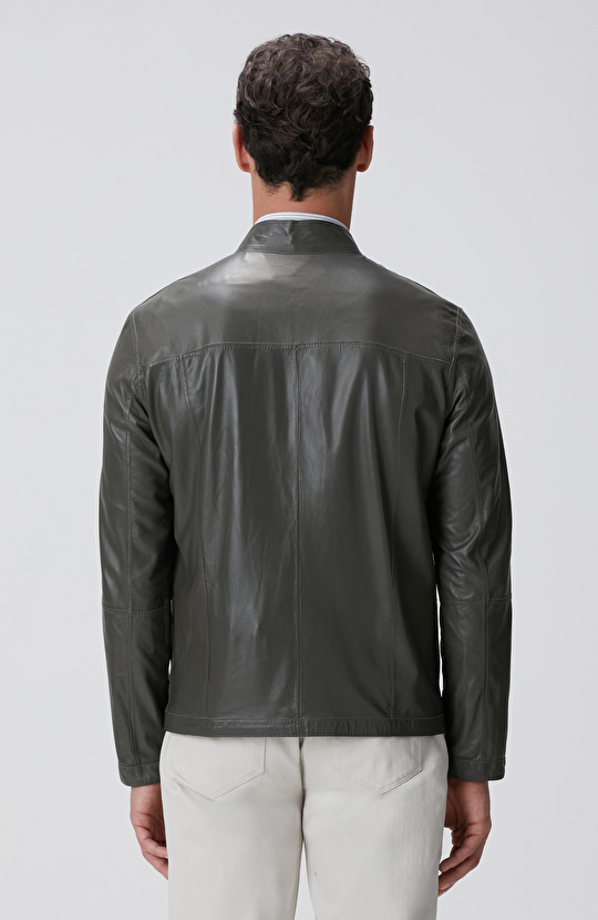 Açık Haki Deri Mont