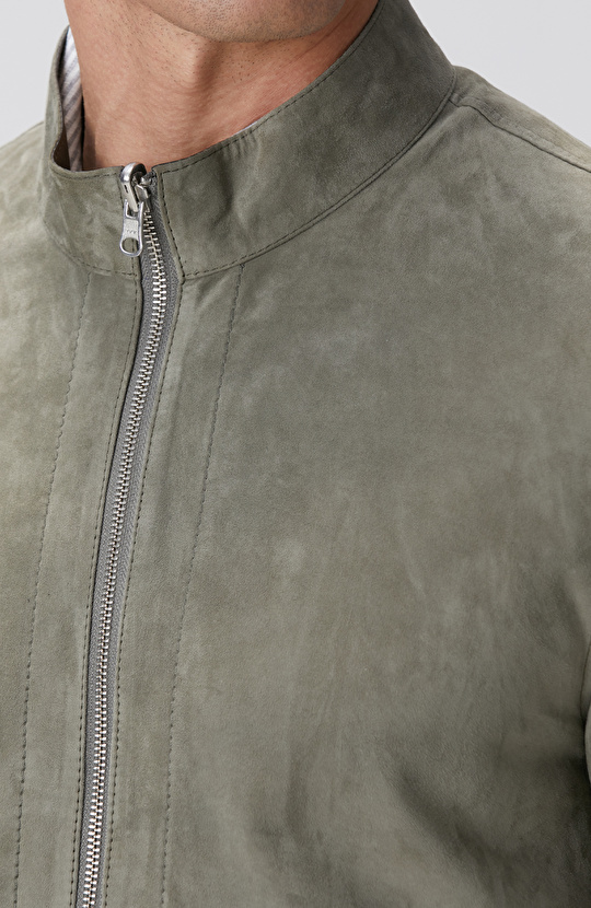 Açık Haki Deri Mont