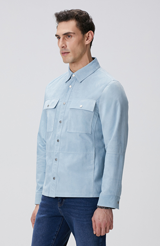 Açık Mavi Süet Mont