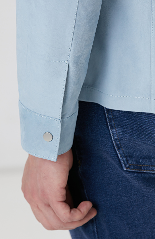 Açık Mavi Süet Mont