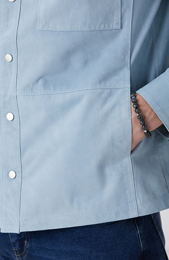 Açık Mavi Süet Mont