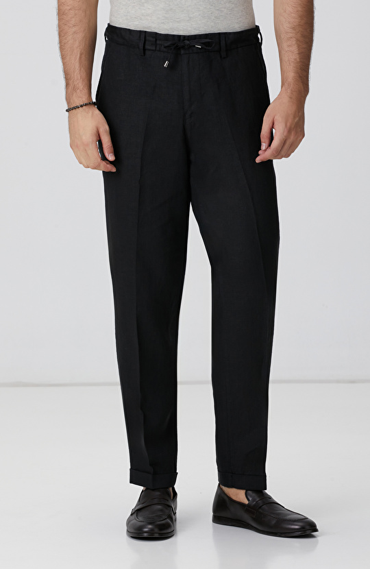 Siyah Keten Jogger Pantolon
