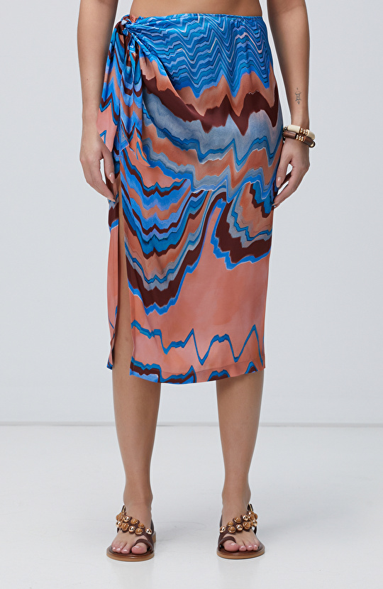 Renkli Desenli Midi Etek