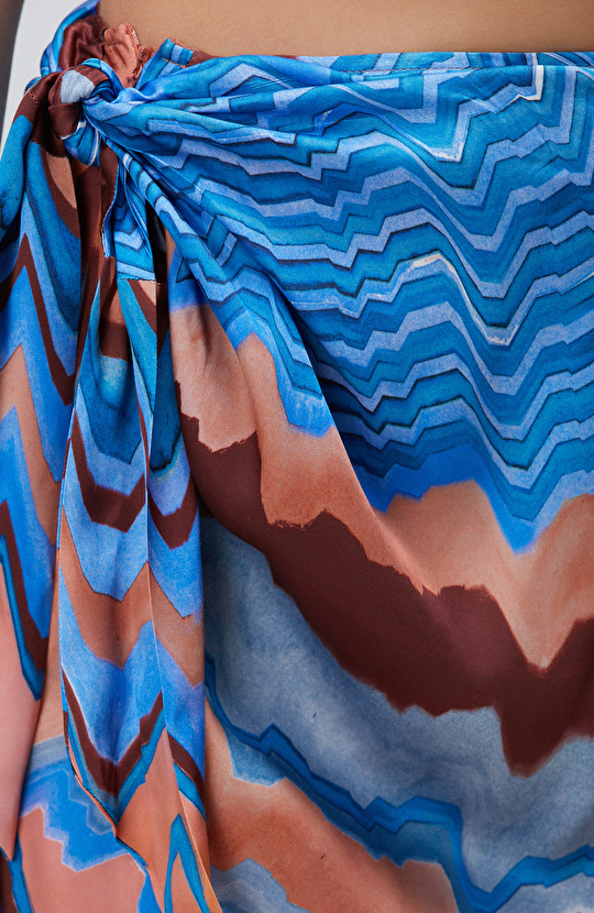 Renkli Desenli Midi Etek