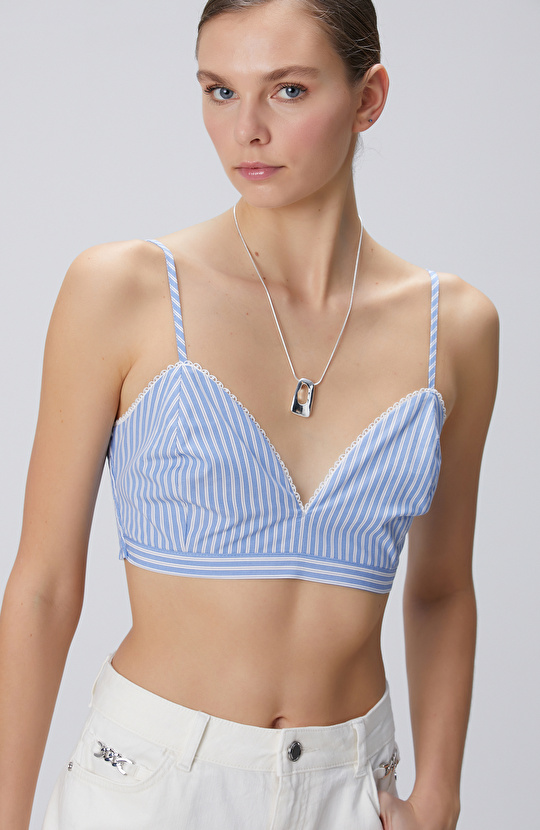 Mavi Beyaz Çizgili Büstiyer