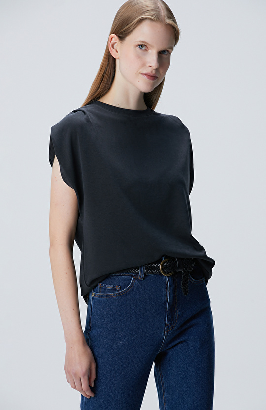 Siyah Modal Karışımlı T-shirt