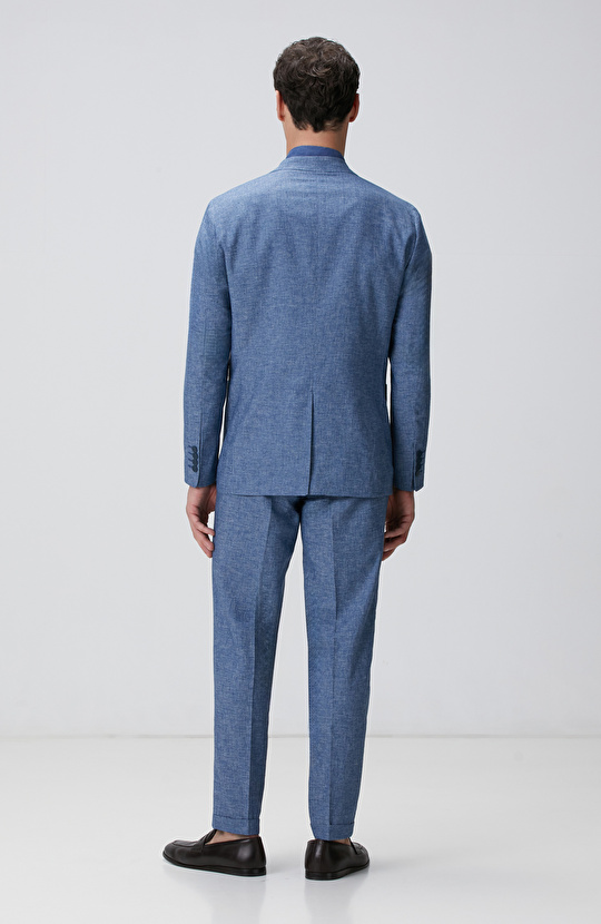 Mavi Keten Karışımlı Takım Elbise