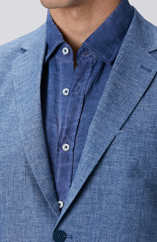 Mavi Keten Karışımlı Takım Elbise