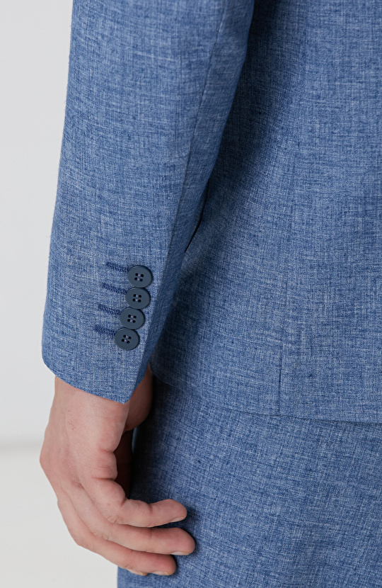 Mavi Keten Karışımlı Takım Elbise