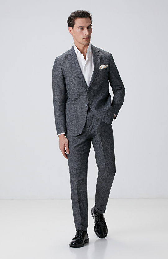 Antrasit Keten Karışımlı Takım Elbise