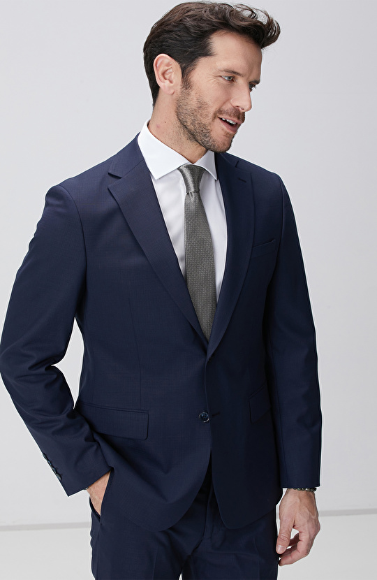 Lacivert Mikro Yün Karışımlı Takım Elbise