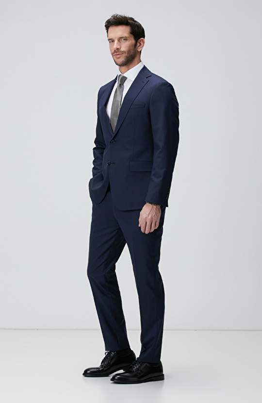 Lacivert Mikro Yün Karışımlı Takım Elbise