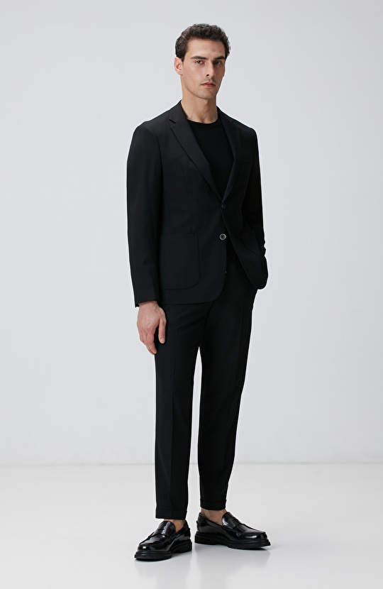 Siyah Mikro Desenli Dokuma Takım Elbise